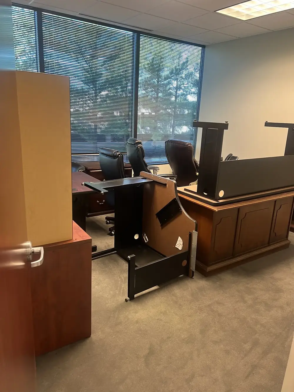 Office desks and furniture waiting to be removed
