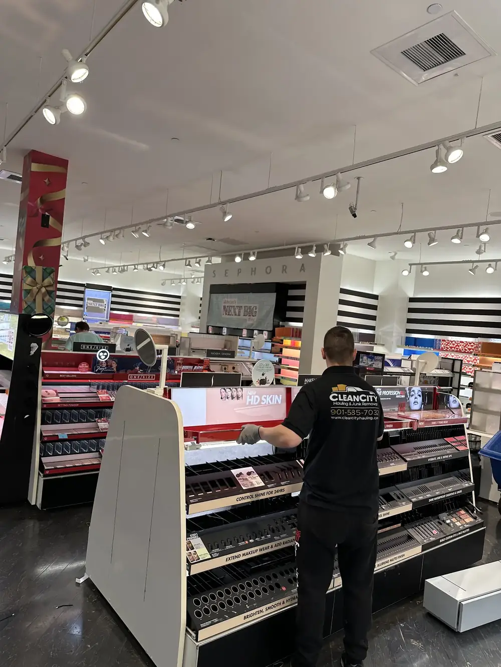 Display racks being cleared from a retail store